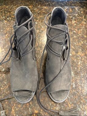 Jessica Simpson Black Lace-Up Peep Toe Mules